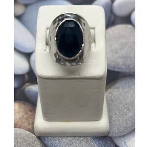 VINTAGE STERLING SILVER AVI SOFFER ISRAEL BLACK ONYX HAMMERED RING 10